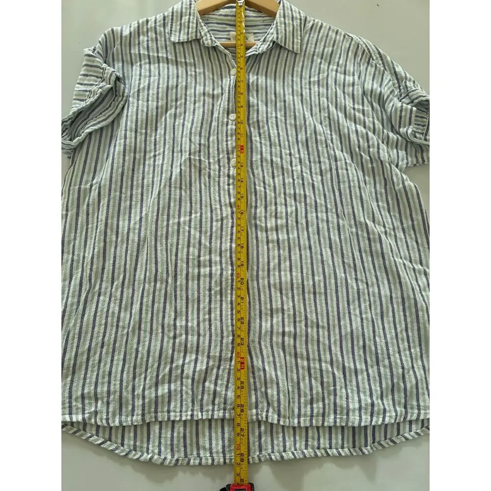Marine Layer Striped Button Down Blouse Womens Large Nautical Casual Beach Linen - Picture 6 of 10